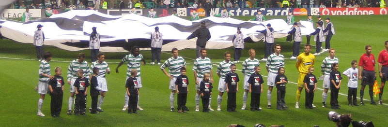 Child Mascots with Celtic lining up before the Benfica game