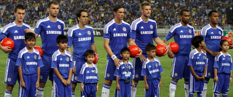 chelsea child mascots line up before game