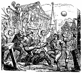 A mob football match played at London's Crowe Street. 1721
