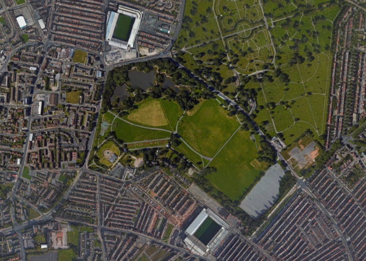 Liverpool and Everton Stadiums From Above