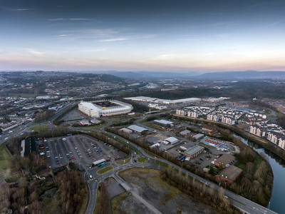 ariel view of liberty stadium swansea with surrounding car parks