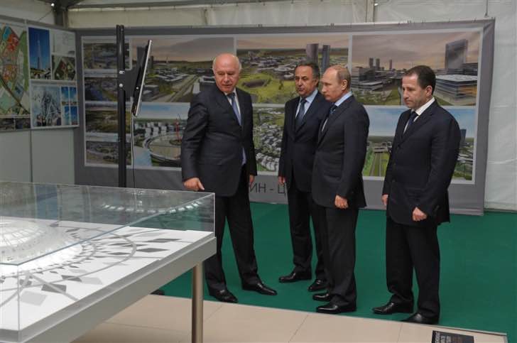 Putin Inspects A Model Of The Stadium