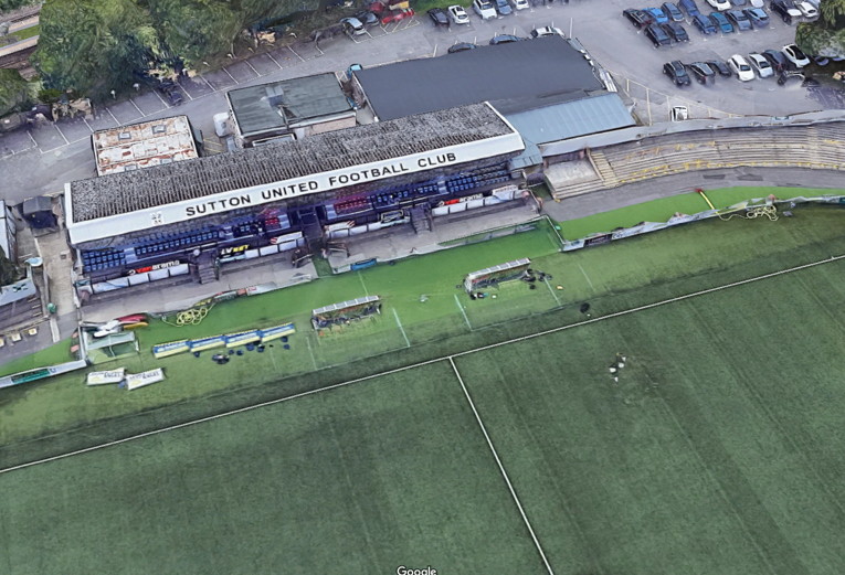 Main Stand at Gander Green Lane from above