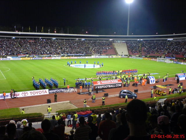 Teams line up before game at Rajko MitiÄ‡ Stadium