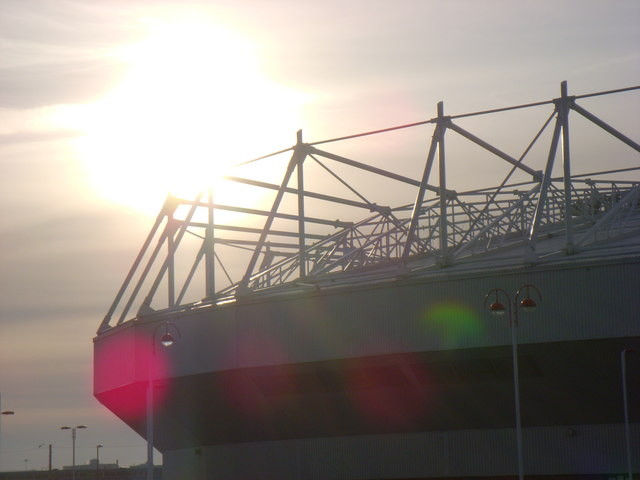 Sun setting over The Stadium of Light